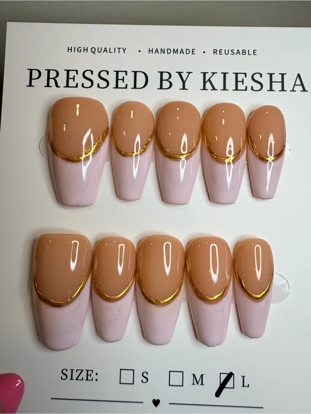 Nude & Blush Gold-Accent Pressed Nails